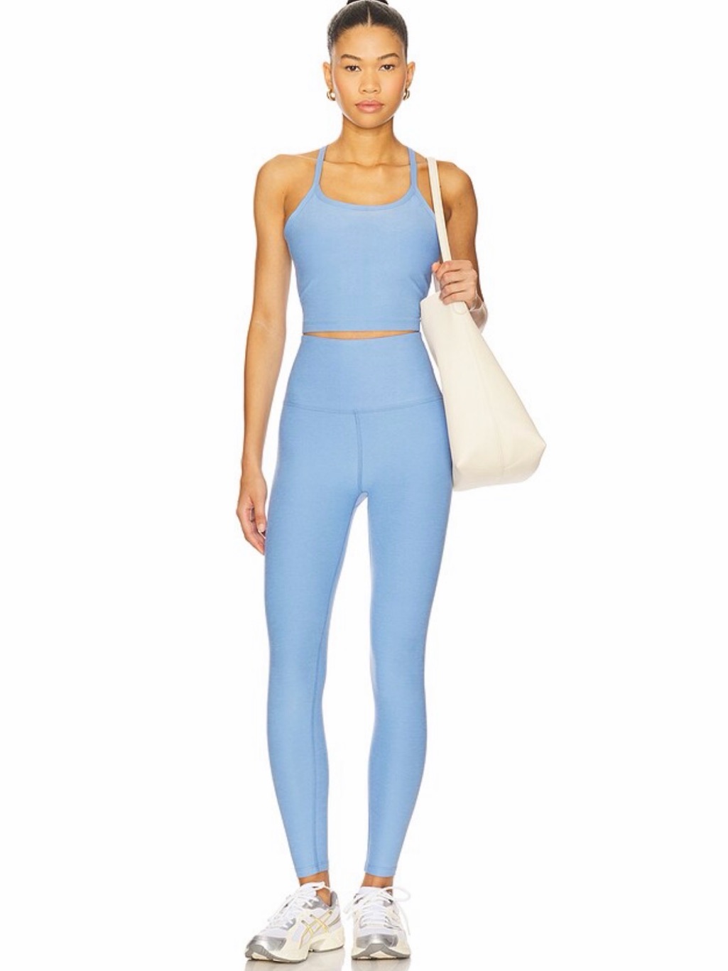 Nwt Beyond Yoga Flower Blue Heather Set: Slim Racerback Tank + Midi Leggings